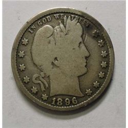 1896S Barber quarter    solid  VG