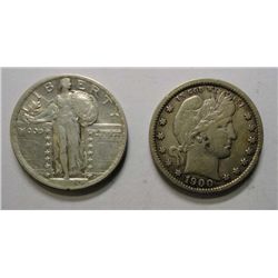1900 Barber VF and 1920 VF/XF Standing Liberty quarters