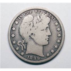 1899O  Barber half $  4+ letters Liberty