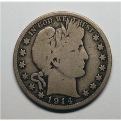 1914  Barber half $ VG+