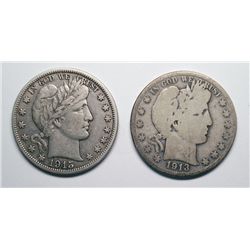 1913 G/VG and 15S  VF/XF Barber half $