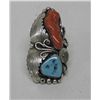 Image 1 : Navajo Silver Turquoise Coral Ring Size 9 1/2