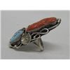 Image 2 : Navajo Silver Turquoise Coral Ring Size 9 1/2