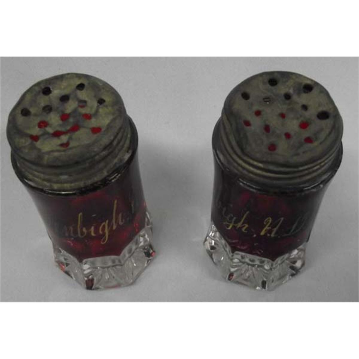 Ruby Flashed & Cut Glass Salt & Pepper Shakers