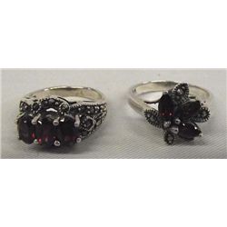Garnet & Marquisite Silver Cocktail Rings, 2 Rings