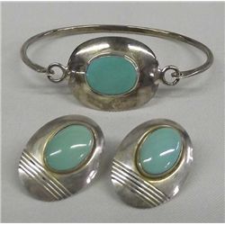 Turquoise & Silver Bracelet & Earring Set