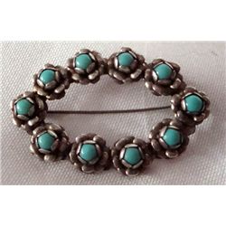 Sterling and Turquoise Stones Oval Pin