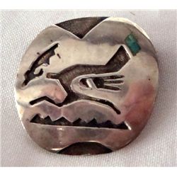 Navajo Roadrunner Pin with Turquoise Chip in Tail