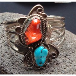 Nickel Turquoise and Coral Bracelet