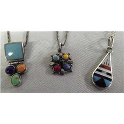 Three Indian Multi-Stone Pendant Necklaces