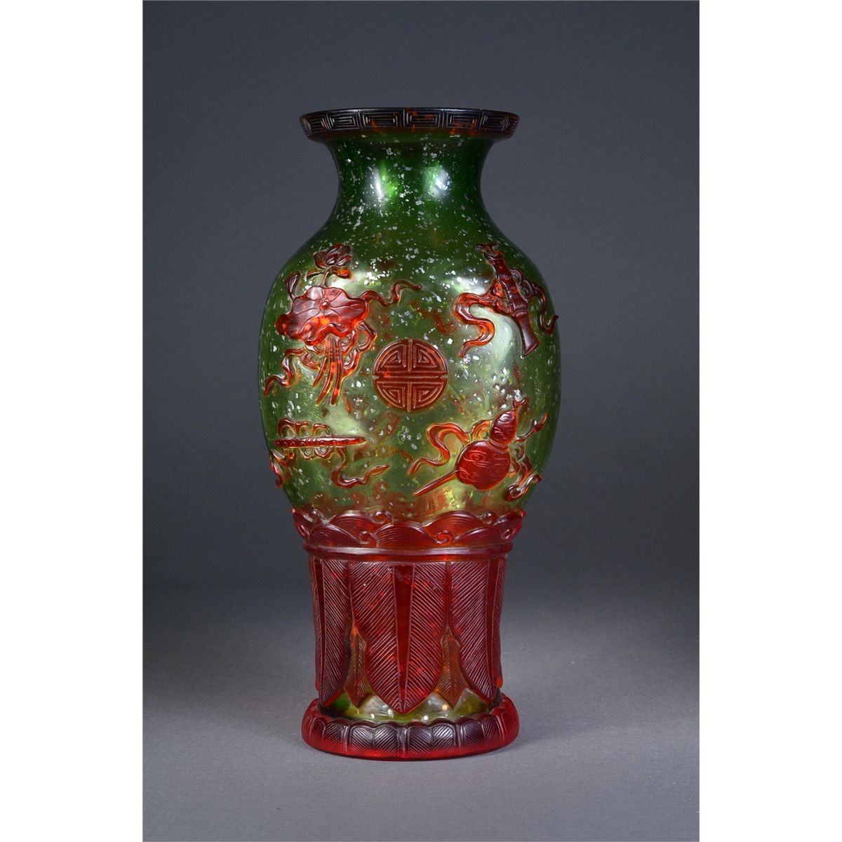 19th C. Chinese Peking Glass Vase Qianlong MK