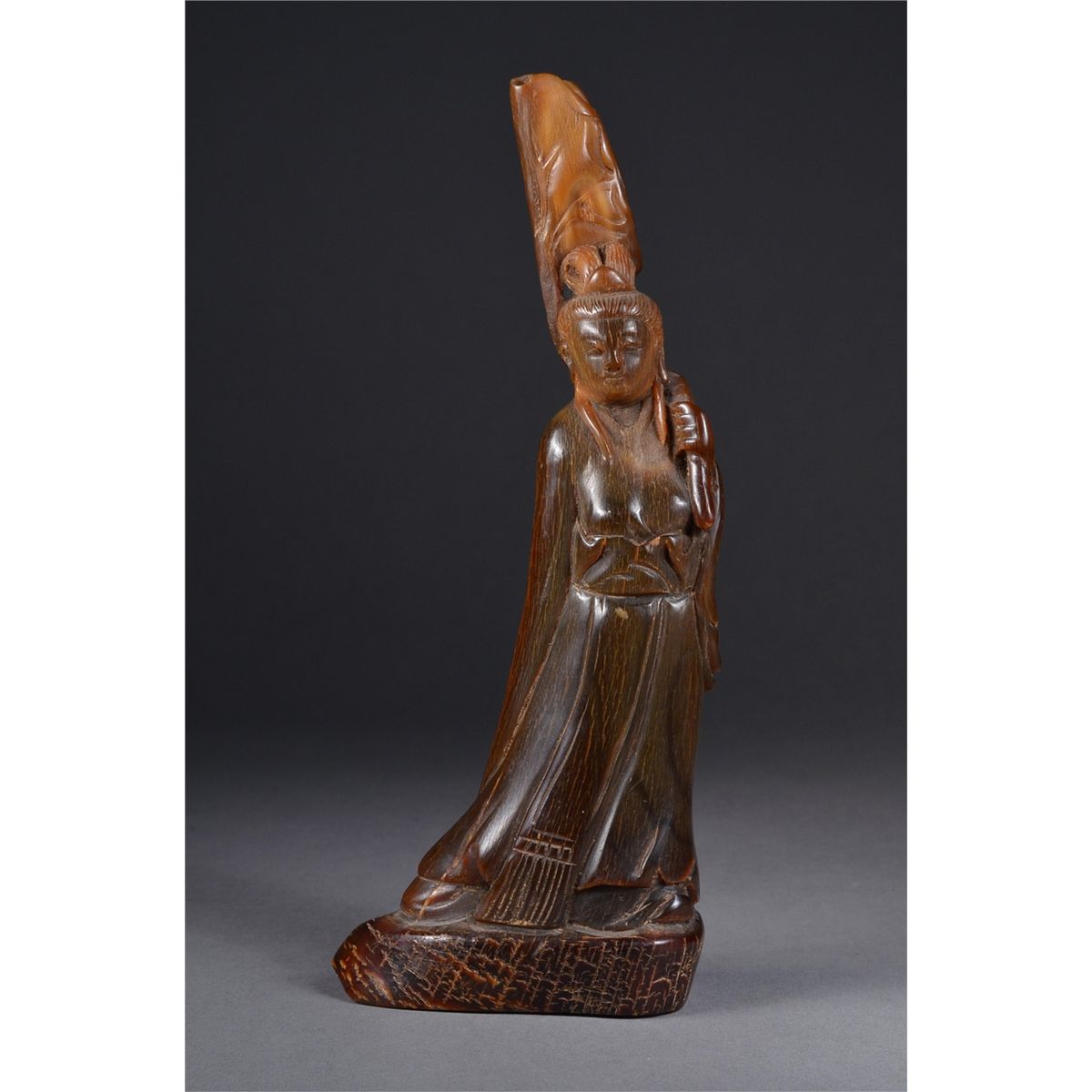 Chinese Carved Ox Horn Figure Guanyin