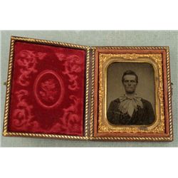 Antique Tintype Photo Man w/ Large Bow Tie, in Frame