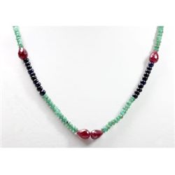 Natural  85.54 ctw Emerald, Ruby & Sapphire Bead Necklace