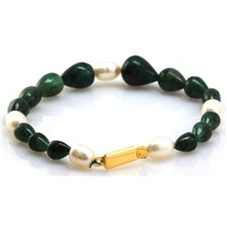 Natural Emerald Graduated Teardrop Bracelet and Pearl 97.46ctw with brass clasp