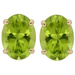 Genuine 8X6mm Oval Peridot Stud Earrings 14kt Gold-Yellow