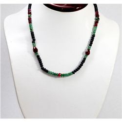 Natural 124.55 ctw Emerald, Ruby & Sapphire Bead Necklace