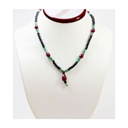 Natural  120.87 ctw Emerald, Sapphire & Ruby  Bead Necklace