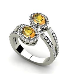 Citrine 1.23 ctw & Diamond Ring 14kt W/Y  Gold