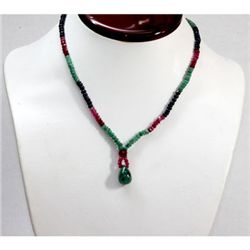 Natural 79.42 ctw Emerald, Ruby & Sapphire Bead Necklace