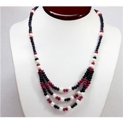 Natural  230.08 ctw Ruby, Sapphire & Pearl Bead Necklace