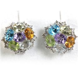 Genuine 4.98 ctw Multi Sapphire & Diamond Earring 14kt Gold-White