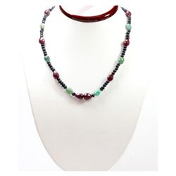 Natural  161.43 ctw Emerald, Ruby & Sapphire Bead Necklace