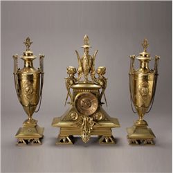 Aesthetic Movement Brass 3 Piece Clock Garniture