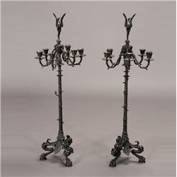 Pair of Aesthetic Movement Six Light Candelabras