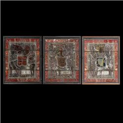 Three Stain Glass Panels with Heraldic Symbols