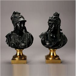 Pair Leon Pilet Busts of Trojan Warriors
