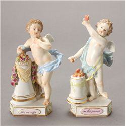 Associated Pair of Meissen Titled Winged Cupids