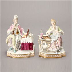 Pair of Meissen Porcelain Lady at Toilette Groups