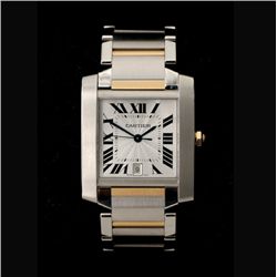 CARTIER TANK FRANAISE 18K Y/G, S. STEEL WRISTWATCH.