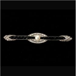 ART DECO C/P, BLACK ONYX, DIAMOND, PLATINUM BROOCH.