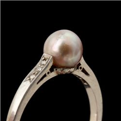 CULTURED PEARL, DIAMOND, PLATINUM RING.