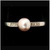 Image 4 : CULTURED PEARL, DIAMOND, PLATINUM RING.