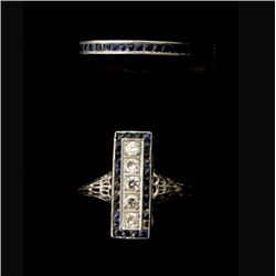 2 DIAMOND, SYN. SAPPHIRE, PLATINUM, W/G RINGS.