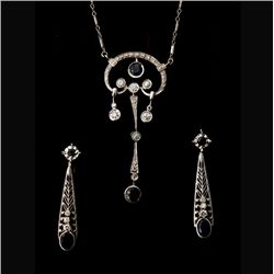 SAPPHIRE, DIAMOND, 14K WHITE GOLD JEWELRY SUITE.