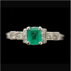 EMERALD, DIAMOND, 18K WHITE GOLD RING.