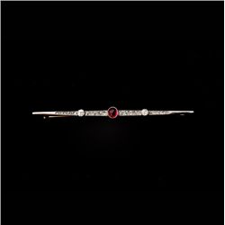 EDWARDIAN RUBY, DIAMOND, 14K Y & W GOLD BROOCH.