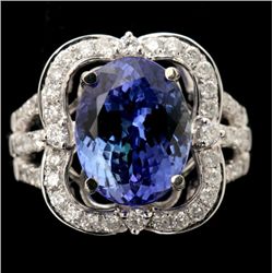 TANZANITE, DIAMOND, 14K WHITE GOLD RING.