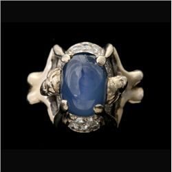 STAR SAPPHIRE, DIAMOND, 18K WHITE GOLD RING.