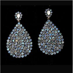 MOONSTONE, SILVER, 18K YELLOW GOLD EARRINGS.