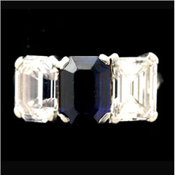 SAPPHIRE, DIAMOND, PLATINUM RING.