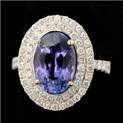 TANZANITE, DIAMOND, 14K WHITE GOLD RING.