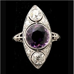 AMETHYST, DIAMOND, 14K WHITE GOLD RING.