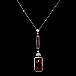 TOURMALINE, DIAMOND, 18K W/G PENDANT-NECKLACE.