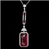 Image 2 : TOURMALINE, DIAMOND, 18K W/G PENDANT-NECKLACE.