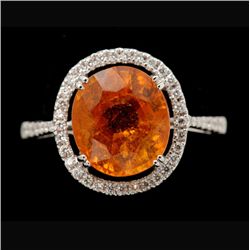 GARNET, DIAMOND, 18K WHITE GOLD RING.